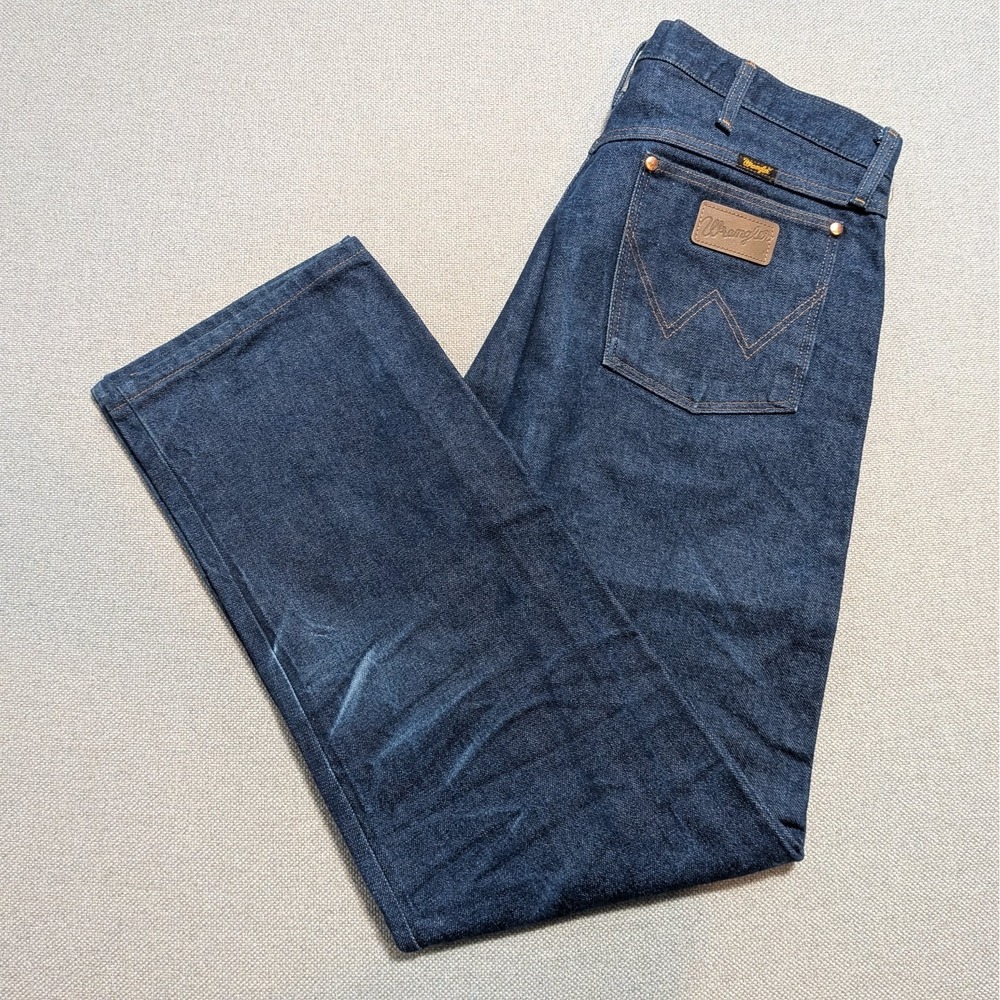 Wrangler 13MWZ Cowboy Cut Mens 38x31 Dark Wash Indigo Raw Denim Straight Jeans